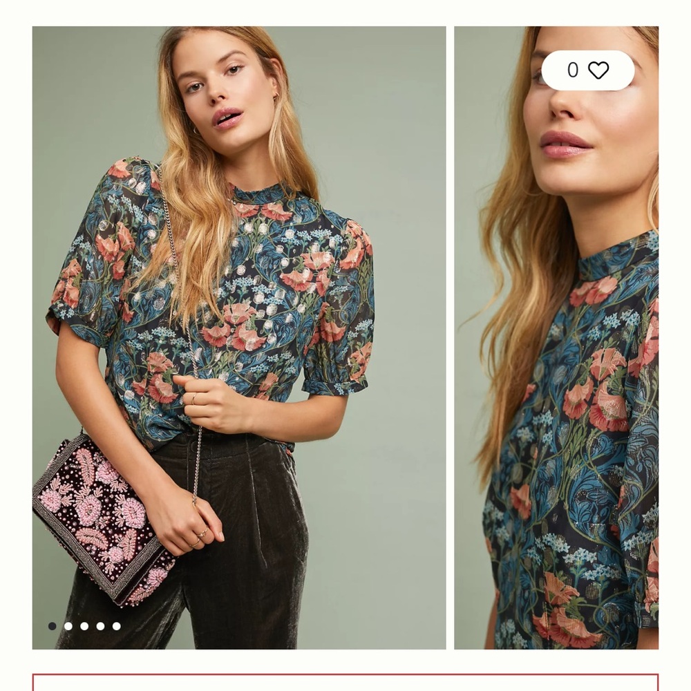 Anthropologie Floral Pintuck Blouse in Navy, Coral, Teal